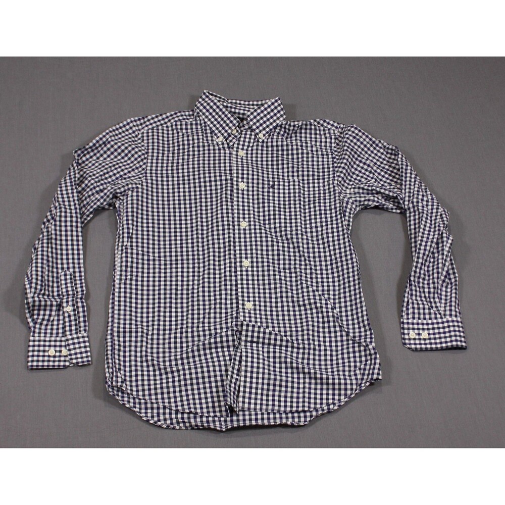 Nautica Shirt Mens Long Sleeve Purplish Blue gingham Button Up Slim Fit SZ S - Picture 1 of 9